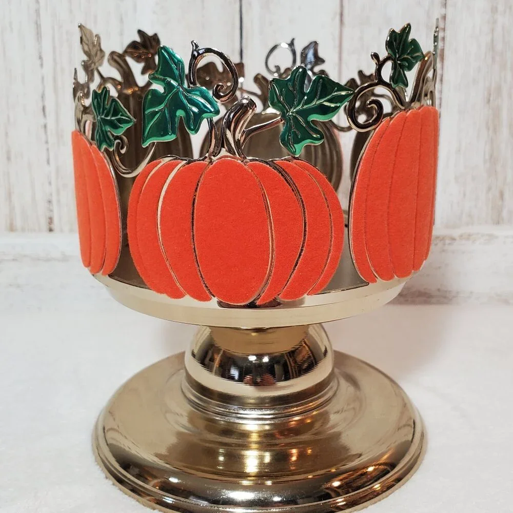 Bath & Body Works Velvet Pumpkin Pedestal Candle Holder Sleeve 3-Wick Flocked